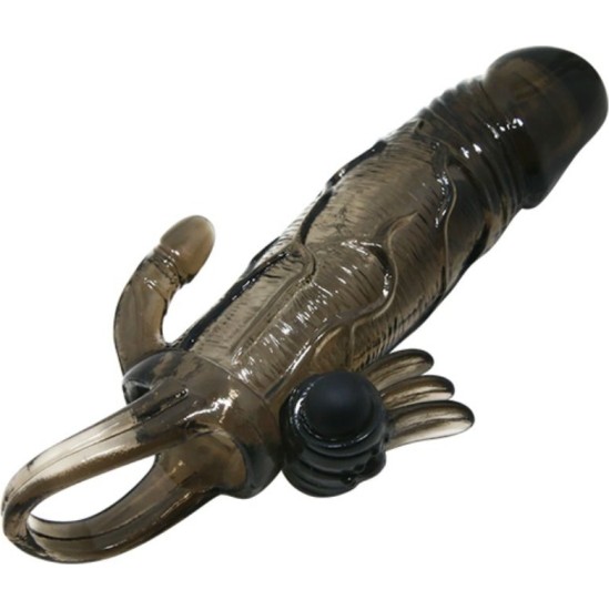 Baile For Him BAILE - BRAVE MAN PENIS COVER WITH CLIT AND ANAL STIMULATION DOUBLE BULLET BLACK 16.5 CM