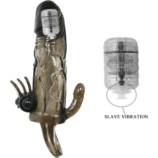 Baile For Him BAILE - BRAVE MAN PENIS COVER WITH CLIT AND ANAL STIMULATION DOUBLE BULLET BLACK 16.5 CM