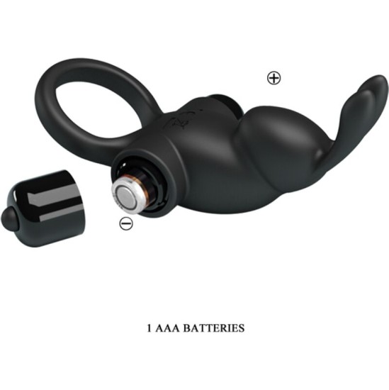 Pretty Love VIBRATING RING + RABBIT CLITORIS STIMULATOR 10 VIBRATIONS BLACK