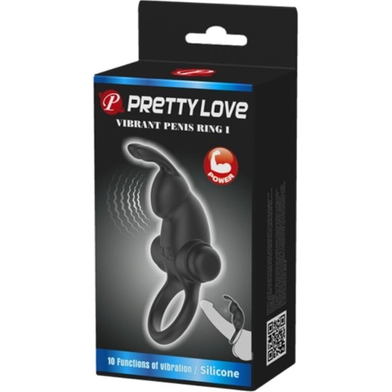 Pretty Love VIBRATING RING + RABBIT CLITORIS STIMULATOR 10 VIBRATIONS BLACK