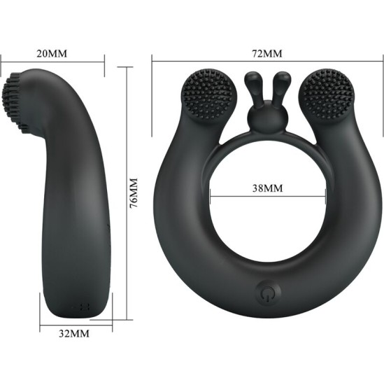 Pretty Love DAHLIA VIBRATING RING + CLITORIS STIMULATOR 12 VIBRATIONS BLACK