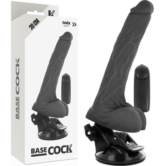 Basecock REALISTIC BLACK REMOTE CONTROL VIBRATOR WITH TESTICLES 20 CM -O- 4 CM