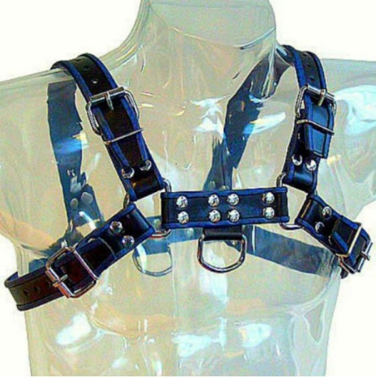 Leather Body BLUE AND BLACK LEATHER HARNESS CHEST BULLDOG