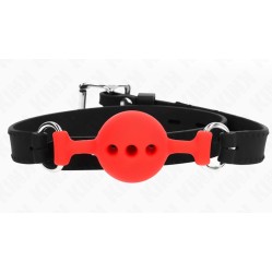 Kink Collar & Gag KINK - FULL SILICONE GAG 55 x 2 CM WITH 4 CM BALL SIZE S RED ADJUSTABLE 35-51 CM