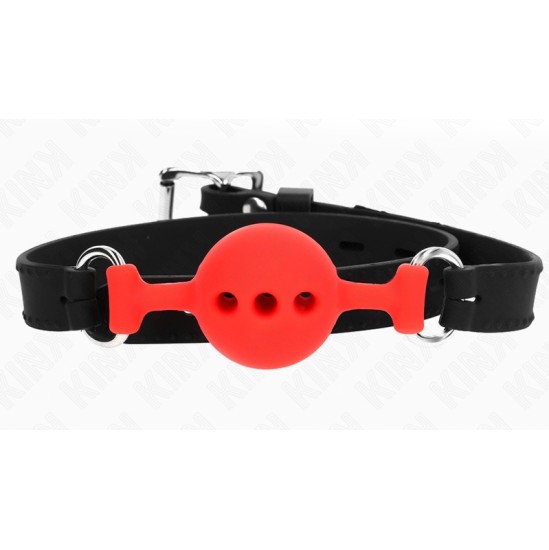 Kink Collar & Gag KINK - FULL SILICONE GAG 55 x 2 CM WITH 4 CM BALL SIZE S RED ADJUSTABLE 35-51 CM