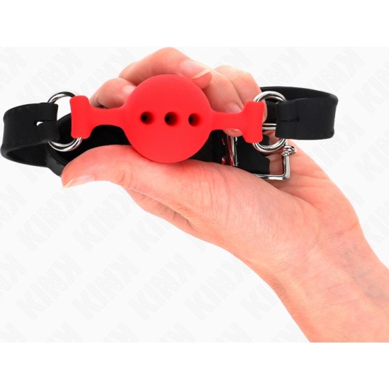 Kink Collar & Gag KINK - FULL SILICONE GAG 55 x 2 CM WITH 4 CM BALL SIZE S RED ADJUSTABLE 35-51 CM