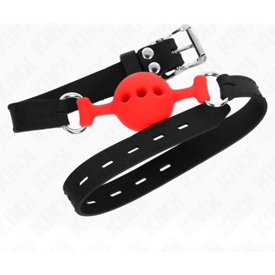 Kink Collar & Gag KINK - FULL SILICONE GAG 55 x 2 CM WITH 4 CM BALL SIZE S RED ADJUSTABLE 35-51 CM