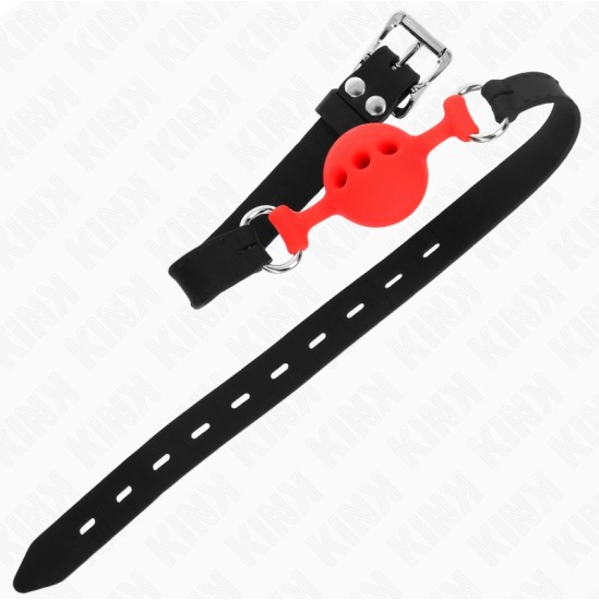 Kink Collar & Gag KINK - FULL SILICONE GAG 55 x 2 CM WITH 4 CM BALL SIZE S RED ADJUSTABLE 35-51 CM