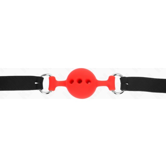 Kink Collar & Gag KINK - FULL SILICONE GAG 55 x 2 CM WITH 4 CM BALL SIZE S RED ADJUSTABLE 35-51 CM