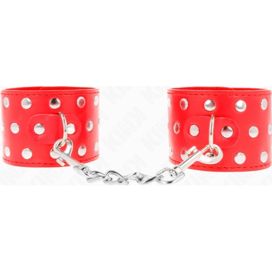 Kink Wrist Restraint KINK - WRIST RESTRAINTS WITH SNAP FASTEN FULL OF RIVETS RED ADJUSTABLE 19-24 CM X 5.5 CM
