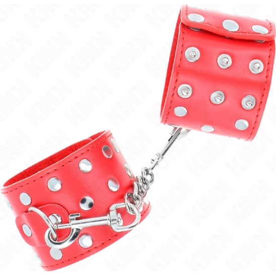 Kink Wrist Restraint KINK - WRIST RESTRAINTS WITH SNAP FASTEN FULL OF RIVETS RED ADJUSTABLE 19-24 CM X 5.5 CM