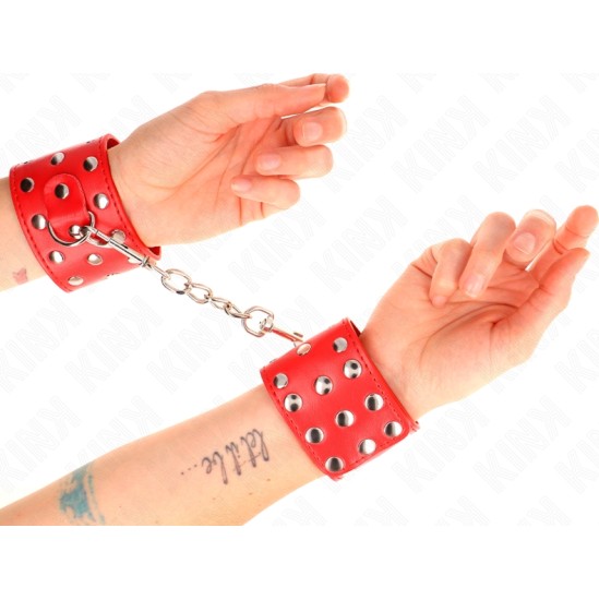 Kink Wrist Restraint KINK - WRIST RESTRAINTS WITH SNAP FASTEN FULL OF RIVETS RED ADJUSTABLE 19-24 CM X 5.5 CM
