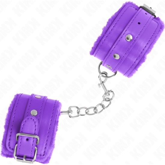 Kink Wrist Restraint KINK - PREMIUM FUR LINED WRIST RESTRAINTS PURPLE WITH PURPLE BELT ADJUSTABLE 17-29 CM X 6 CM