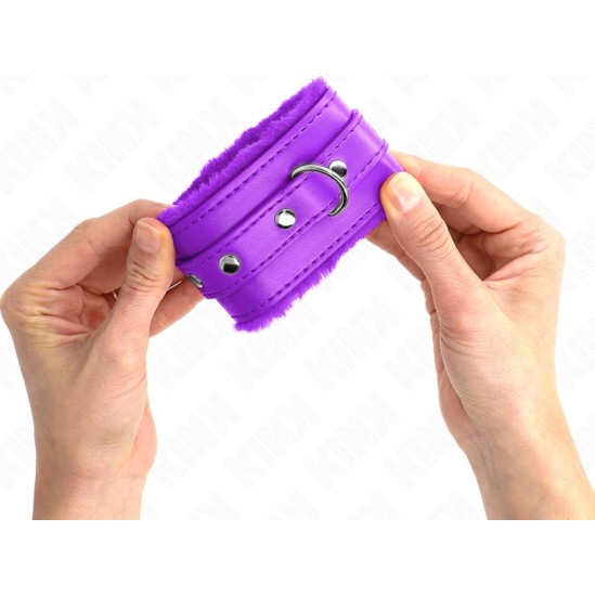 Kink Wrist Restraint KINK - PREMIUM FUR LINED WRIST RESTRAINTS PURPLE WITH PURPLE BELT ADJUSTABLE 17-29 CM X 6 CM