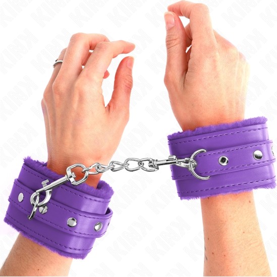 Kink Wrist Restraint KINK - PREMIUM FUR LINED WRIST RESTRAINTS PURPLE WITH PURPLE BELT ADJUSTABLE 17-29 CM X 6 CM