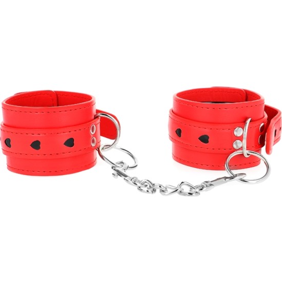 Kink Wrist Restraint KINK - RED WRIST RESTRAINTS WITH BLACK HEART INLAY ADJUSTABLE 21-28 CM X 5.5 CM
