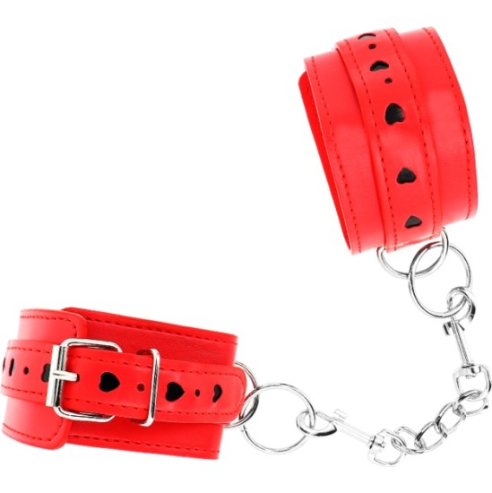 Kink Wrist Restraint KINK - RED WRIST RESTRAINTS WITH BLACK HEART INLAY ADJUSTABLE 21-28 CM X 5.5 CM