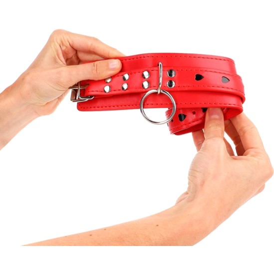 Kink Wrist Restraint KINK - RED WRIST RESTRAINTS WITH BLACK HEART INLAY ADJUSTABLE 21-28 CM X 5.5 CM