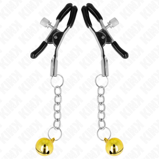 Kink Nipple Grip KINK - GOLD JINGLE BELL PENDANT NIPPLE CLAMPS 6 CM