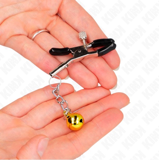 Kink Nipple Grip KINK - GOLD JINGLE BELL PENDANT NIPPLE CLAMPS 6 CM