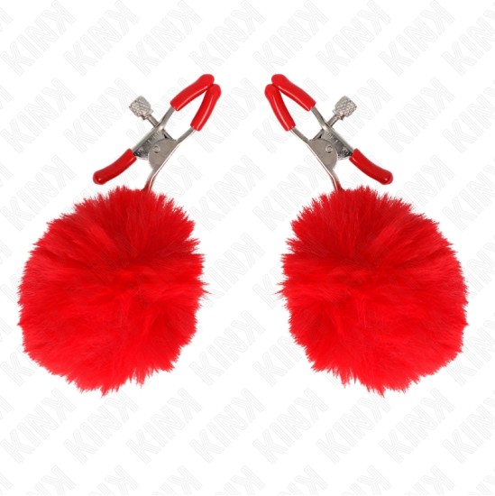 Kink Nipple Grip KINK - FAUX FUR BALL NIPPLE CLAMP RED 6 CM