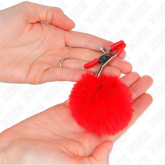 Kink Nipple Grip KINK - FAUX FUR BALL NIPPLE CLAMP RED 6 CM