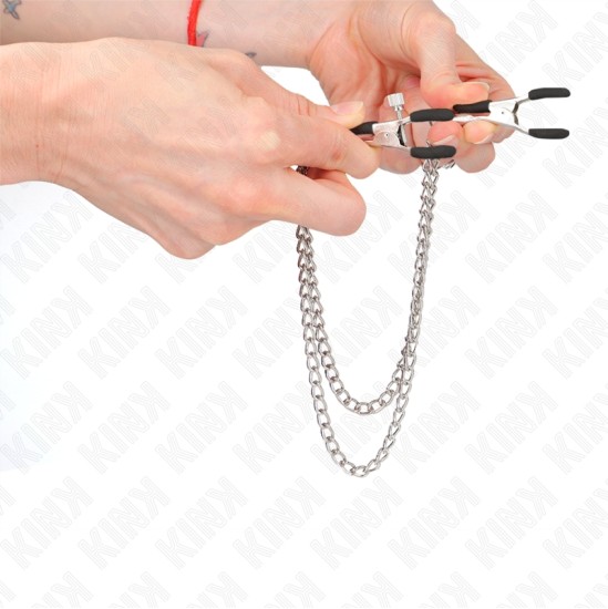 Kink Nipple Grip KINK - NIPPLE CLAMPS WITH 2 THICK CHAINS SILVER 20/23 CM