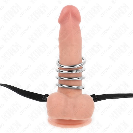 Kink Ring Power KINK - 5 PENIS RINGS 3.8 CM TO 5 CM METAL WITH LEATHER BELT 112 CM