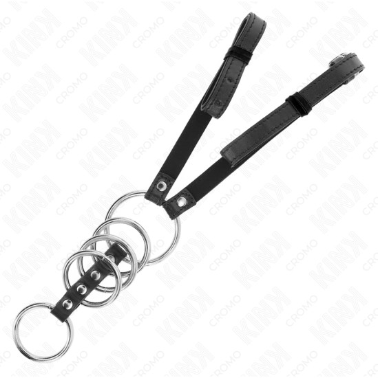 Kink Ring Power KINK - 5 PENIS RINGS 3.8 CM TO 5 CM METAL WITH LEATHER BELT 112 CM