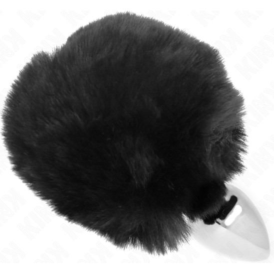 Kink Pleasure Plugs KINK - STAINLESS STEEL PLUG 7 x 3 CM WITH BLACK FAUX FUR RABBIT TAIL 8 CM