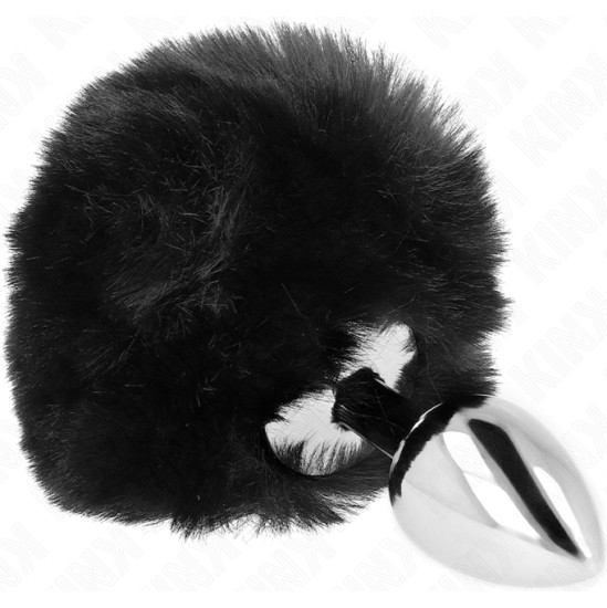 Kink Pleasure Plugs KINK - STAINLESS STEEL PLUG 7 x 3 CM WITH BLACK FAUX FUR RABBIT TAIL 8 CM