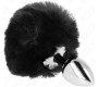 Kink Pleasure Plugs KINK - STAINLESS STEEL PLUG 7 x 3 CM WITH BLACK FAUX FUR RABBIT TAIL 8 CM