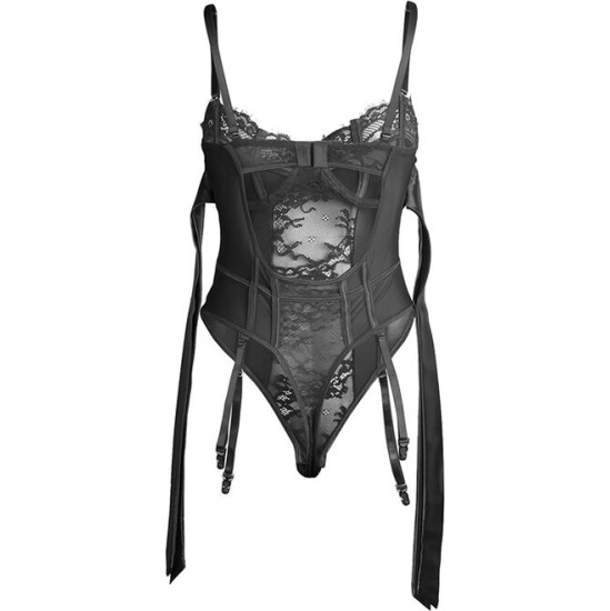 Subblime Bodies SUBBLIME - 955496 LACE BODYSUIT WITH BOWS AND GARTERS BLACK S/M