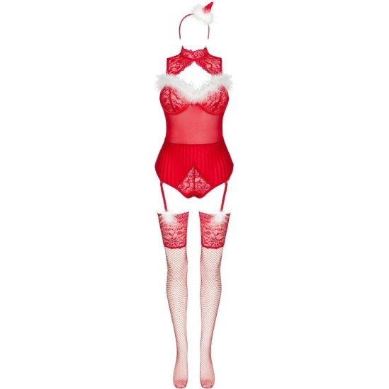 Livco Corsetti Sets LIVCO CORSETTI FASHION - LIMPID SNOWFLAKES LC 90604 BODY + STOCKINGS + CHRISTMAS HEADBAND L/XL