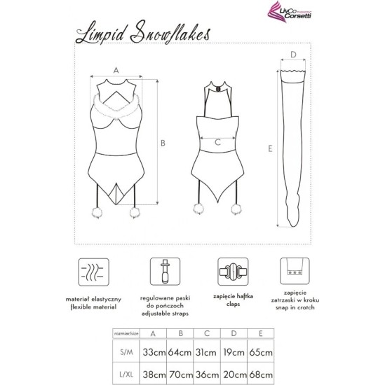 Livco Corsetti Sets LIVCO CORSETTI FASHION - LIMPID SNOWFLAKES LC 90604 BODY + STOCKINGS + CHRISTMAS HEADBAND L/XL