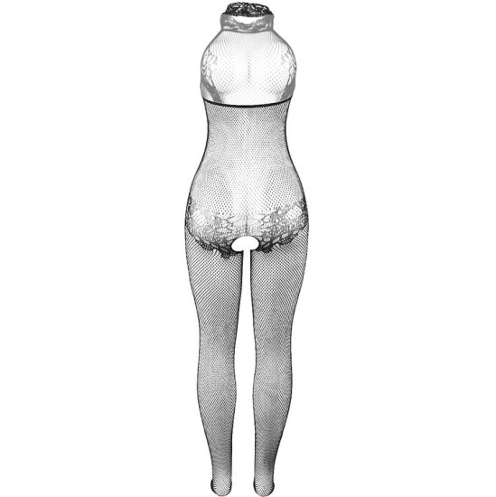 Subblime Bodystockings SUBBLIME - 951801 FISHNET AND LACE CROTCHLESS BODYSTOCKING WITH HIGH NECK BLACK ONE SIZE