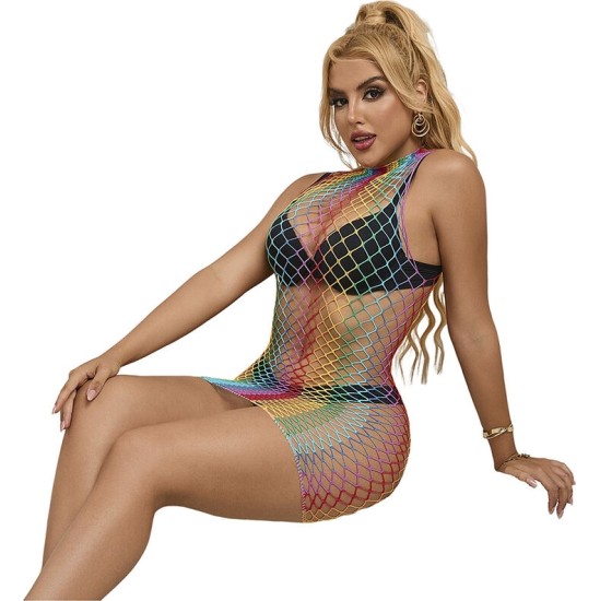 Subblime Dresses SUBBLIME - 952433 RAINBOW HIGH NECK SLEEVELESS FISHNET DRESS ONE SIZE