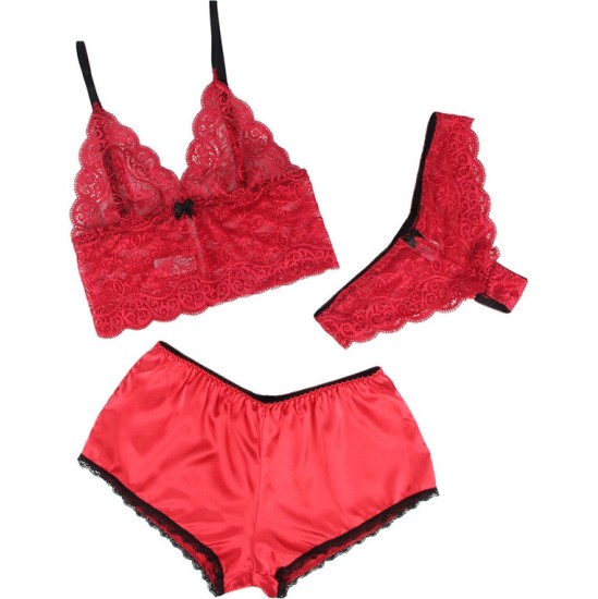 Subblime Sets SUBBLIME - 953898 SILK AND LACE NIGHTGOWN + PANTIES RED S/M