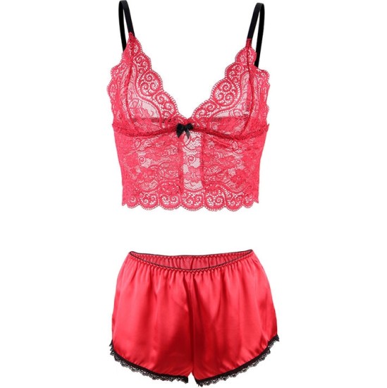 Subblime Sets SUBBLIME - 953898 SILK AND LACE NIGHTGOWN + PANTIES RED S/M