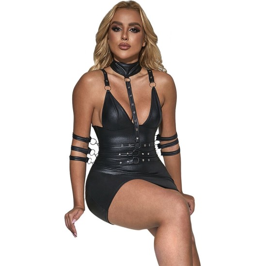 Subblime Dresses SUBBLIME - 954406 LEATHER BONDAGE DRESS BLACK S/M