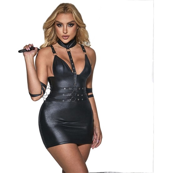 Subblime Dresses SUBBLIME - 954406 LEATHER BONDAGE DRESS BLACK S/M