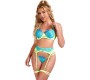 Subblime Sets SUBBLIME - 955311 SET OF BRA WITH LACE AND GARTER LINES GREEN AND BLUE S/M
