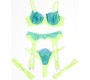 Subblime Sets SUBBLIME - 955311 SET OF BRA WITH LACE AND GARTER LINES GREEN AND BLUE S/M