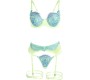 Subblime Sets SUBBLIME - 955311 SET OF BRA WITH LACE AND GARTER LINES GREEN AND BLUE S/M