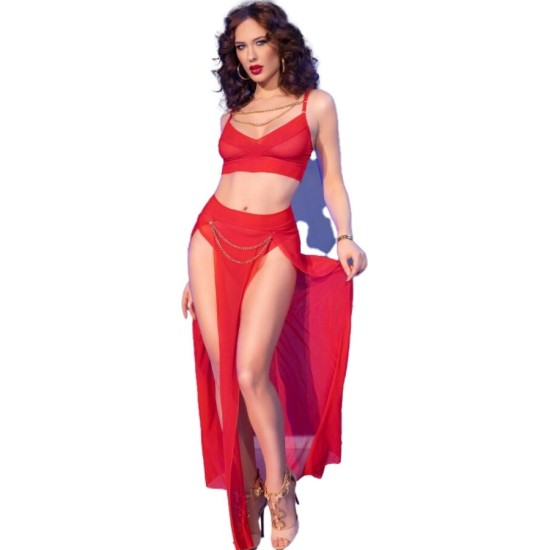 Chilirose Sets CHILIROSE - CR 4850 RED TOP AND LEGGINGS SET WITH GOLDEN ACCESSORIES XL