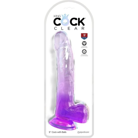 King Cock CLEAR DILDO WITH TESTICLES 20.3 CM PURPLE