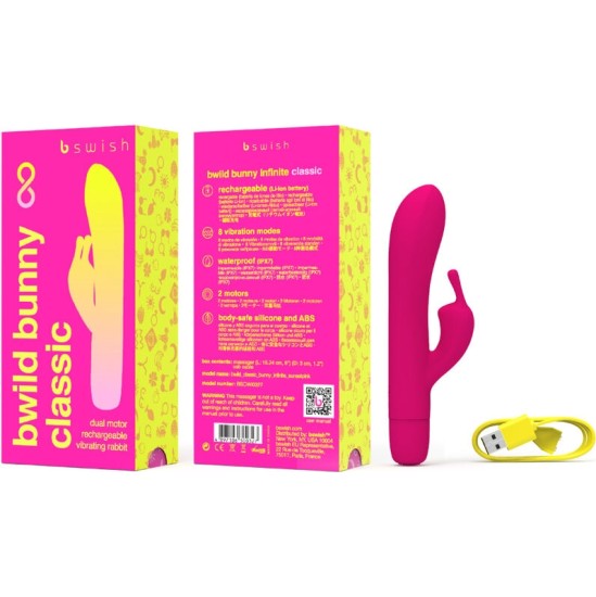 B Swish BWILD BUNNY INFINITE CLASSIC RECHARGEABLE VIBRATOR PINK SILICONE