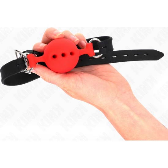 Kink Collar & Gag KINK - FULL SILICONE GAG 55 x 2 CM WITH 4.5 CM BALL SIZE M RED ADJUSTABLE 35-51 CM
