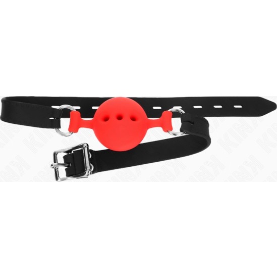 Kink Collar & Gag KINK - FULL SILICONE GAG 55 x 2 CM WITH 4.5 CM BALL SIZE M RED ADJUSTABLE 35-51 CM