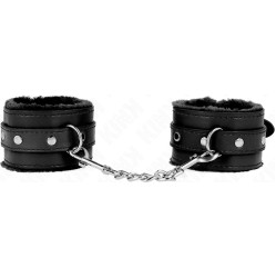 Kink Wrist Restraint KINK - PREMIUM FUR LINED WRIST RESTRAINTS BLACK WITH BLACK BELT ADJUSTABLE 17-29 CM X 6 CM